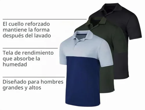 Vista 4 de Real Essentials 3 Pack: Men's Short Sleeve Golf Polo Casual Workout Sports Moisture Wicking Collared Shirt (Big & Tall)