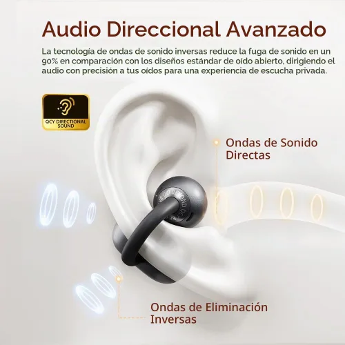 Vista 5 de QCY Crossky C50 - Auriculares inalámbricos con clip Bluetooth 6.0 con 4 micrófonos, 35 horas de reproducción, cómodos para correr/fineza, IPX5