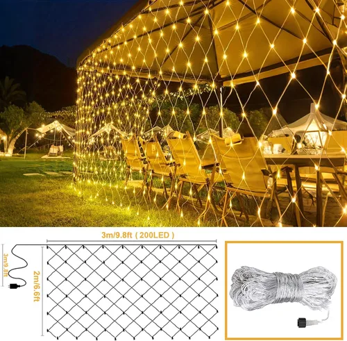 Vista 2 de JMEXSUSS Red de luces de malla para exteriores, 200 luces LED de 9.8 pies x 6.6 pies, luz de red de Navidad al aire libre, impermeable, luz