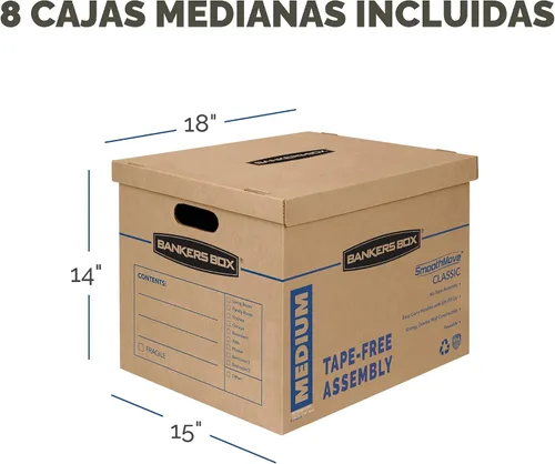 Vista 2 de Bankers Box Caja de mudanza clásica mediana de 8 unidades, asas reforzadas, montaje sin cinta, caja con tapa, 19 x 14.5 x 15.5 pulgadas (7717201)