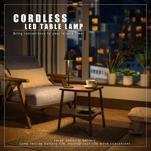 Vista 5 de Timjorman Lámpara de mesa LED inalámbrica, lámpara de escritorio con batería recargable de 4000 mAh, brillo de 3 niveles junto a la luz nocturna