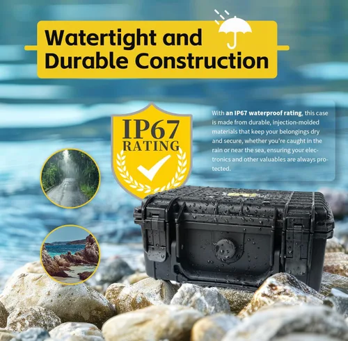 Vista 4 de MaxWorks 51015 Funda rígida impermeable IP67 – Interior de espuma protectora, se adapta a artículos de 8.5 x 6 x 3.9 pulgadas – Almacenamiento