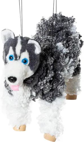 Vista 2 de Artisan Owl Marioneta Husky Siberiana - Perro de hilo con patas de madera, cuerdas desmontables (negro)