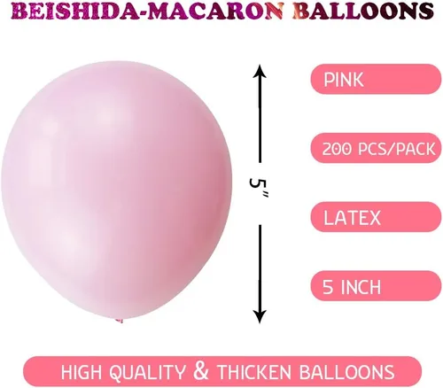 Vista 3 de BEISHIDA - 200 globos de 5 pulgadas de color rosa pastel, globos pequeños de color rosa bebé, globos mini de color rosa claro macaron, globos