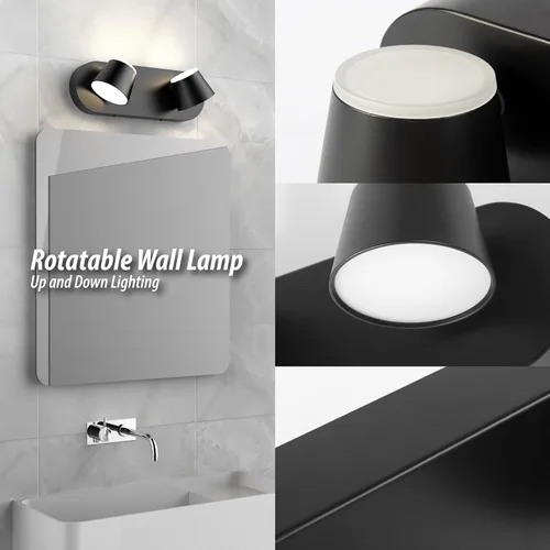 Vista 3 de URSOLA Luz de Tocador de Baño de 2 Luces, Accesorios de Iluminación de Pared LED Negros, Orientables Arriba y Abajo, Regulables, Accesorios
