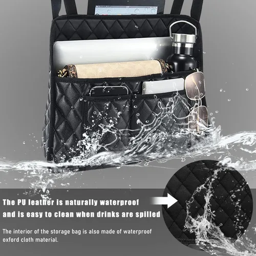 Vista 5 de Ohleats Soporte para bolso entre asientos de coche, bolsillo de almacenamiento de gran capacidad de cuero para el asiento delantero, organizador