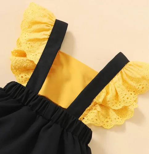 Vista 4 de FANCYINN Mameluco de Halloween para bebé niña, disfraz de abeja amarilla con diadema, talla 1-24 meses