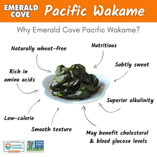 Vista 3 de Emerald Cove Pacific Wakame, algas secas, sin OMG, naturalmente sin gluten, bolsa resellable, 1.76 onzas (paquete de 3)