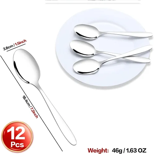 Vista 3 de Ramddy Cuchara de postre de acero inoxidable, 7.25 pulgadas, juego de 12 cucharas pequeñas