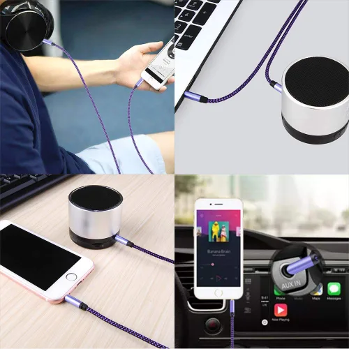 Vista 7 de AILKIN Cable AUX para automóvil, paquete de 2 cables de audio auxiliar de 0.138 in, acordes auxiliares estéreo trenzados compatibles