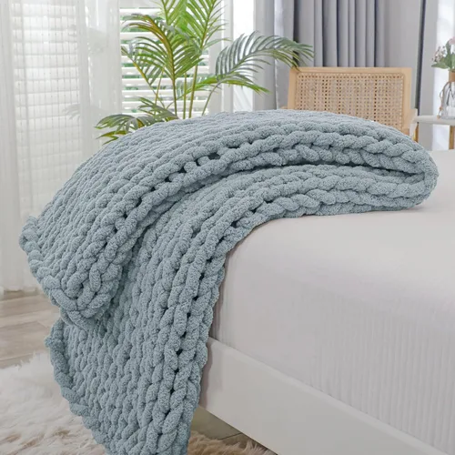 Vista 23 de Bigacogo - Cobija de punto grueso de 40 x 40 pulgadas, de felpilla, 100% tejida a mano, cobija pequeña de punto trenzado suave y grueso, con nudo