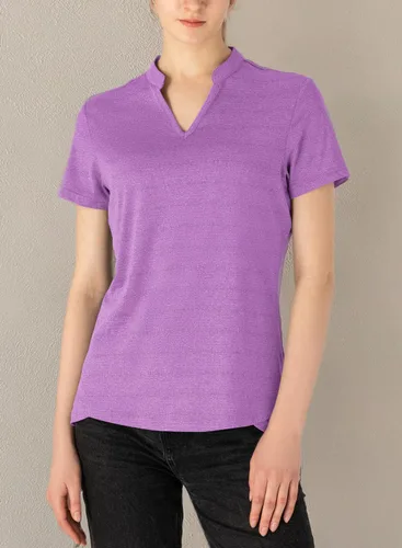 Vista 85 de Gopune Polo de golf con cuello en V para mujer, sin cuello, manga corta, ligera, de secado rápido, camisetas de tenis para correr
