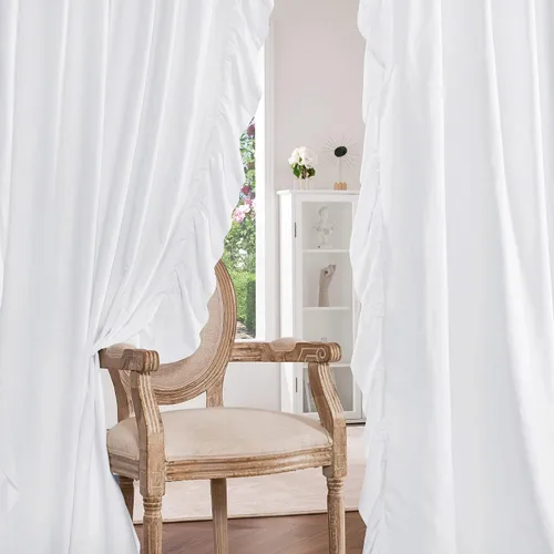 Vista 4 de NICETOWN Cortinas blancas Shabby Chic de 63 pulgadas de largo para habitación de niños, bolsillo para barra de privacidad con filtro de luz suave