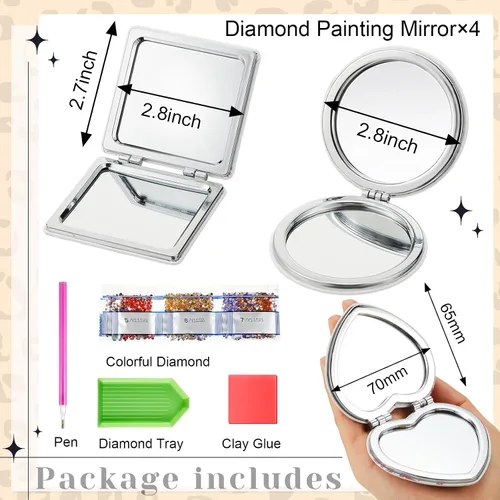 Vista 2 de Marsui 4 piezas de espejo compacto de pintura de diamante, bolsillo de pintura portátil, plegable, para mujeres, arte de diamante, regalos de mamá