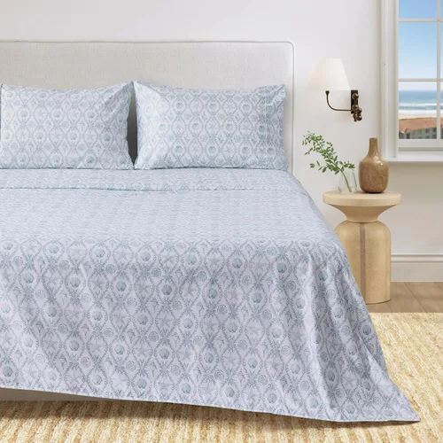 Vista 15 de Great Bay Home - Sábanas de microfibra, estampado costero, sin arrugas, bolsillo profundo, tema de playa, colección Newport (Queen, concha marina)