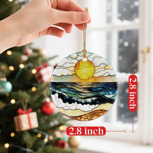 Vista 2 de Adornos de atardecer en la playa, adornos de Navidad: decoraciones de árbol de Navidad, decoración navideña, rellenos de calcetines, ideas de Ondas