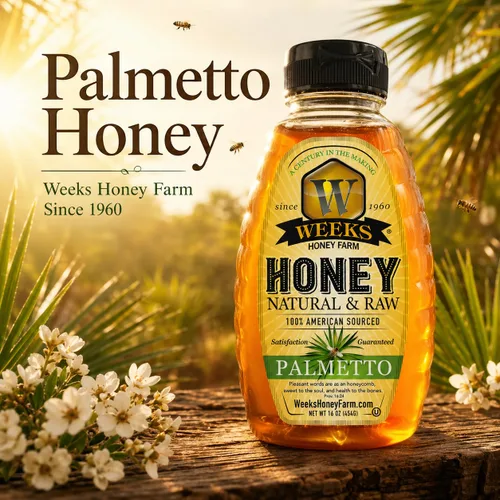 Vista 3 de Weeks Honey Farm Palmetto Honey – 16oz Squeeze Bottle 100% Raw & Unfiltered Pure Honey Natural Superfood Rich in Vitamins, Minerals &