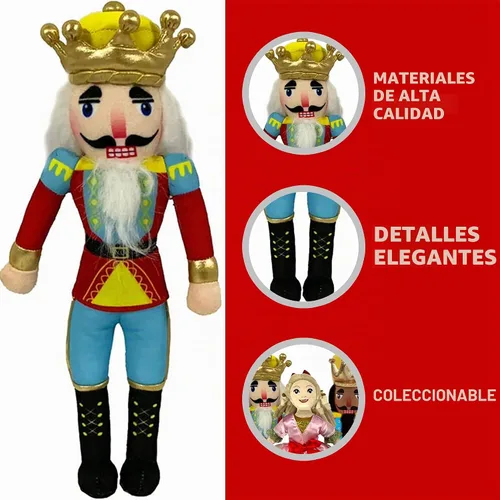 Vista 3 de Nutcracker Ballet Gifts Muñeco de felpa del rey del cascanueces - Muñeca de ballet de cascanueces de Navidad con chaqueta uniforme roja y azul