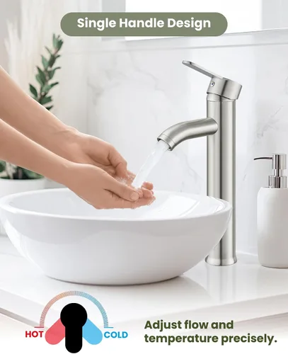 Vista 8 de gotonovo Grifo de lavabo Vessel Moderno Grifo de baño alto de una sola manija con un agujero de acero inoxidable para lavabo de baño en RV Mezclador