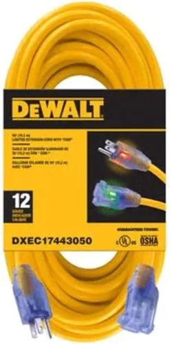 Vista 2 de DEWALT Cable de extensión iluminado de 12/3 SJTW de 15,2 m - Cable de alimentación resistente para exteriores, impermeable, a prueba de inclemencias