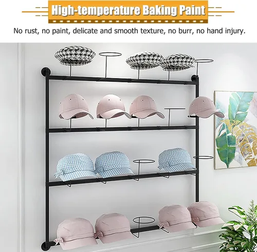 Vista 5 de LZMZMQ Estante de metal para sombreros de pared, torre de exhibición de 4 niveles para peluca/gorra, con ganchos móviles para sombreros, 39.3 Blanco