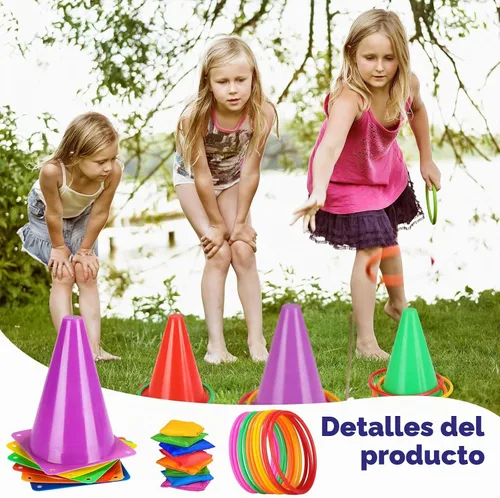 Vista 5 de Hungdao Juego de 3 juegos de carnaval, tablero de dardos con bolas de plástico, conos de plástico, bolsas de frijol, juego de lanzamiento