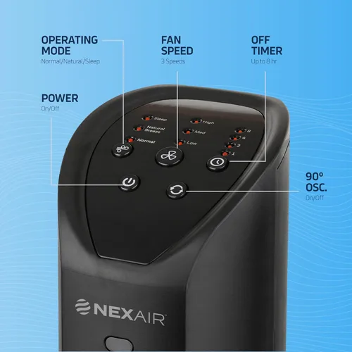 Vista 4 de NEXAIR Ventilador de torre oscilante de 36 pulgadas, torre de ventilador portátil de 3 velocidades con control remoto, ventilador de piso