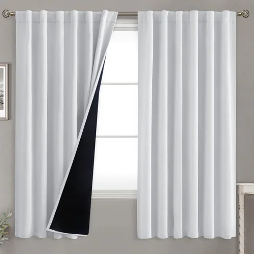 Vista 38 de BGment Cortinas 100% opacas beige de 63 pulgadas de largo con forro aislante térmico, bolsillo para varilla y lengüeta trasera de doble capa