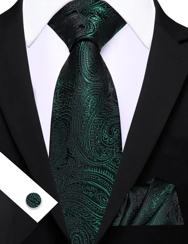 Vista 89 de Barry.Wang - Juego de corbata de seda para hombre, diseño de cachemira, pañuelo y gemelos de bolsillo