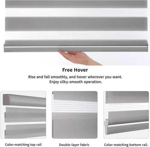 Vista 4 de MYshade Persianas Cebra sin Cordón con Función de Parada Libre - Doble Capa de Filtrado de Luz y Privacidad con Cortinas Translúcidas para Día y Gris
