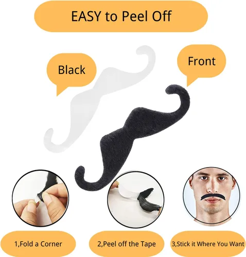 Vista 2 de 4 Pack Fake Mustache Self Adhesive Fake Beards Novelty Mustache Stickers Hairy Realistic Beard Stick Costume Beards for Party (Black, 48)