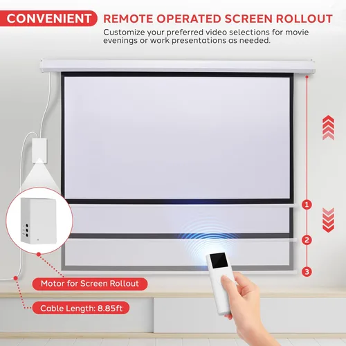 Vista 2 de Pyle PRJELMT76 - Pantalla de proyector portátil motorizada blanca mate de 72 pulgadas, pantalla de proyección automática con montaje en pared/techo