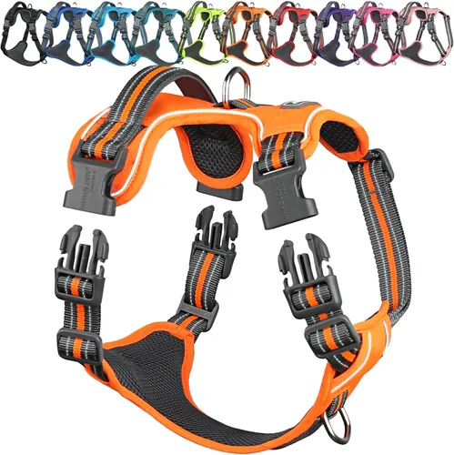 Vista 23 de Vivaglory - Arnés de arnés para perro sin tirones, XS, color negro, estampado with Handle Front and Back Clip for Training & Pulling, No Pull &