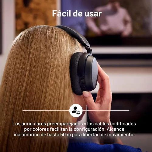 Vista 4 de Auriculares Sennheiser RS 255 para TV - Paquete de Auriculares Bluetooth y Transmisor - Auriculares Inalámbricos de Baja Latencia con Sonido