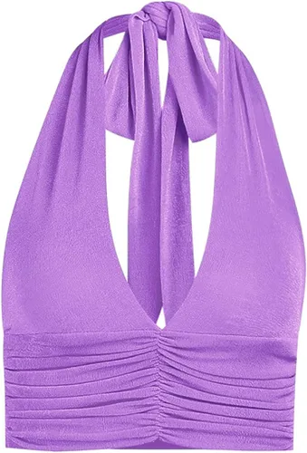 Vista 4 de Camiseta LYANER para mujer, con cuello en V ancho, estilo halter, con espalda al aire y sin mangas