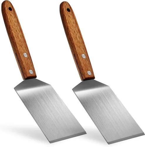 Vista 8 de Murtenze Paquete de 4 espátulas pequeñas para galletas de brownie, espátula de acero inoxidable, mango de madera resistente para hornear/chefs