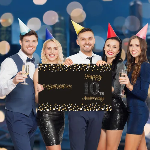 Vista 5 de Idealmuzik Tarjeta Jumbo de Feliz 10º Aniversario – Tarjeta de Felicitación de Congratulaciones Grande Plegada de 14x22 Pulgadas con Sobre, Tarjeta