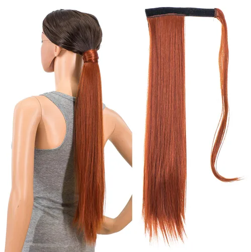 Vista 8 de SWACC - Extensiones de pelo largo, lacio y ondulado, en forma de cola de caballo, extensiones de pelo sintético con clip para mujer