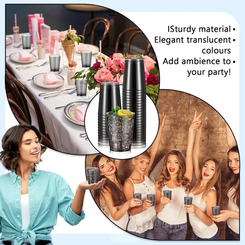 Vista 5 de Minatee 100 vasos de plástico desechables de lujo, vasos de cóctel de vino resistentes para graduaciones, bodas y fiestas de cumpleaños, vasos