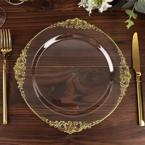 Vista 51 de Efavormart - Paquete de 10 platos de postre barrocos negros y dorados de 8 pulgadas, platos de aperitivo resistentes con borde metálico en relieve