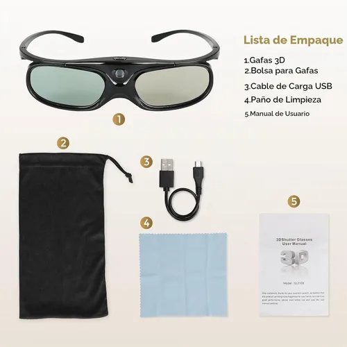 Vista 8 de DLP Link - Lentes 3D ELEPHAS 144Hz recargables para la mayoría de proyectores 3D DLP-Link: Acer, ViewSonic, BenQ Vivitek, Optoma, Panasonic, Dell