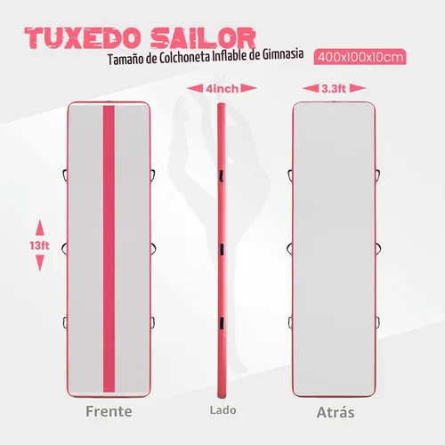 Vista 2 de [Usado] Tuxedo Sailor Colchoneta inflable para gimnasia con bomba de aire eléctrica para gimnasia/entrenamiento/hogar/animadora/agua/gimnasio/yoga