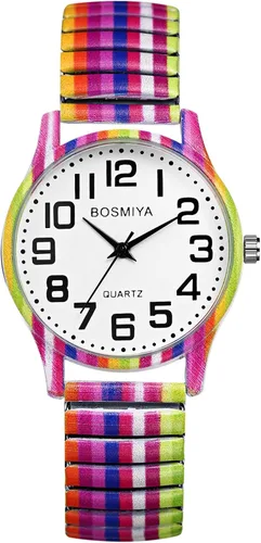 Vista 14 de Lancardo Reloj de pulsera para mujer: Bohemia elástica analógica de cuarzo, gran número, esfera blanca, fácil de leer, cumpleaños, día de San