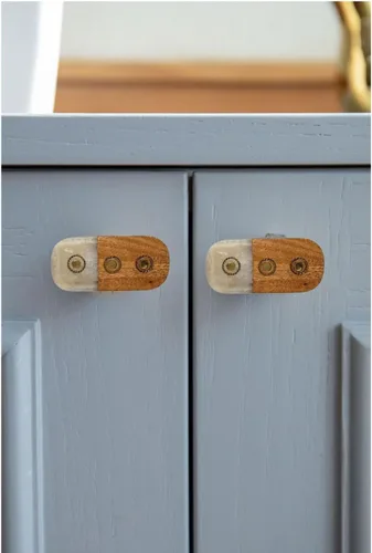 Vista 4 de Perilla Home Juego de 6 pomos de puerta de madera - Pomos decorativos ovalados con incrustación para puerta con mango, elegante adición