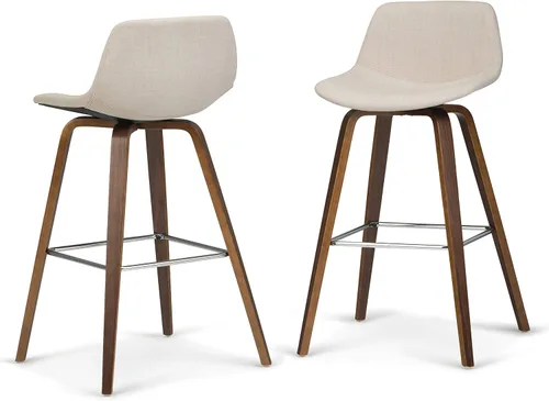 Vista 17 de SIMPLIHOME Randolph Taburetes de mostrador (juego de 2) taburetes de bar tapizados de madera curvada de 28 pulgadas de altura del asiento en tela