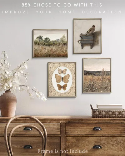 Vista 6 de Pintura vintage de paisaje de campo de flores silvestres, arte de pared de paisaje rural de granja, impresión artística de paisaje de jardín