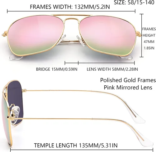 Vista 5 de IOHLNG Lentes de sol cuadrados de aviador para mujeres y hombres, polarizados, militares, cuadrados, clásicos, vintage, de metal