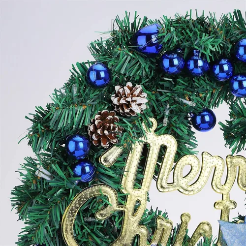 Vista 3 de Corona de Navidad artificial preiluminada, corona de Navidad iluminada al aire libre para puerta delantera, corona de Navidad colección de Navidad
