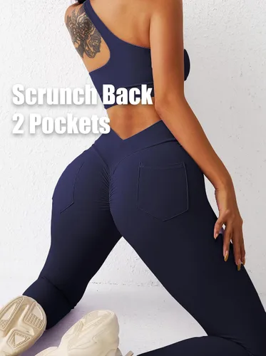 Vista 3 de Mstaad Leggings de entrenamiento de cintura cruzada para mujer, pantalones de yoga para gimnasio y yoga con espalda en V