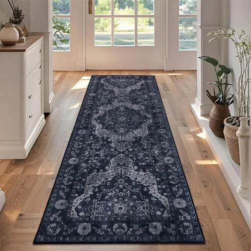 Vista 41 de nesrt Alfombra bohemia lavable de 2 x 10 pies, suave, antideslizante, extra larga, alfombra de cocina, color negro, vintage, geométrico, camino